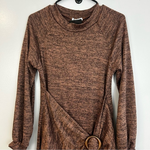 NWT Showy & Cozy Sweater Long Sleeve Tie Waist Maxi Dress Tan/Brown Size Small - Picture 3 of 13